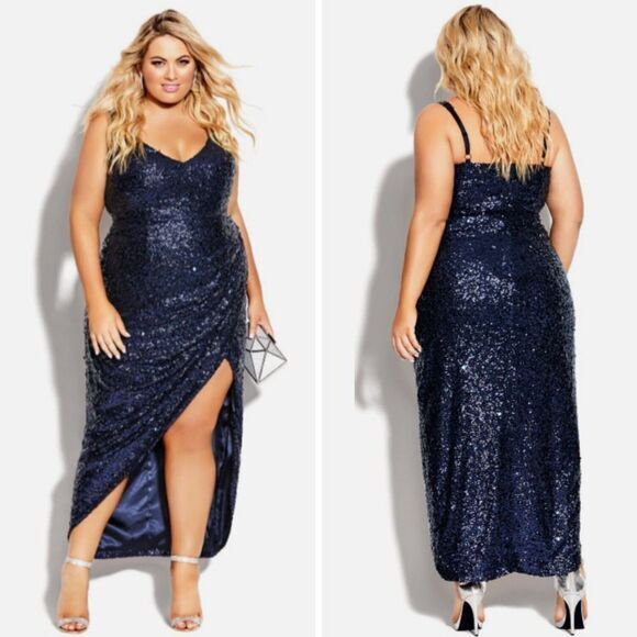 NEW CITY CHIC Star Desire Maxi sequin Dress Sapphire blue size 22 formal‎ gown - Picture 1 of 16